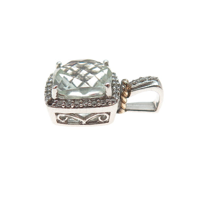SAI 925 Sterling Silver Real Prasiolite & C Z Green Love Mini Charm Pendant