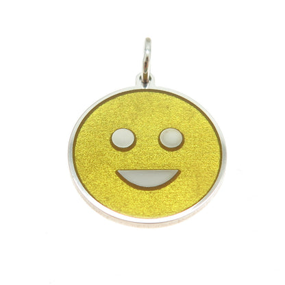 925 Sterling Silver Yellow Enamel Smiling Face Emoji Minimalist Charm Pendant