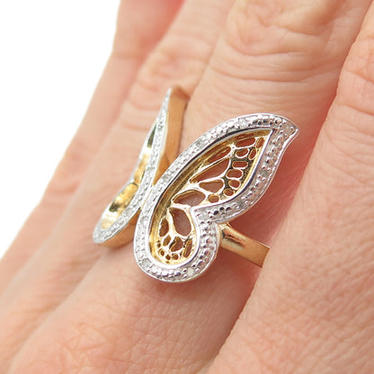 DBJ DEE BERKLE Sterling Silver Gold Plated Real Diamond Butterfly Ring Size 10
