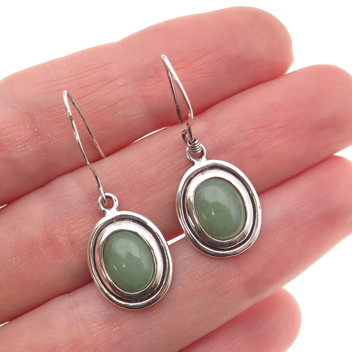 Morning Sun 925 Sterling Silver Vintage Real Jade Oxidized Dangle Earrings