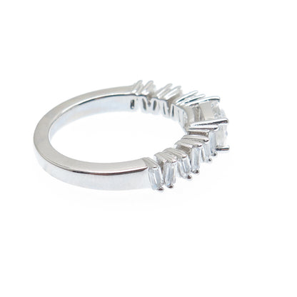 DSMK 925 Sterling Silver Real White Topaz Gem & C Z Half Eternity Ring Size 7.25