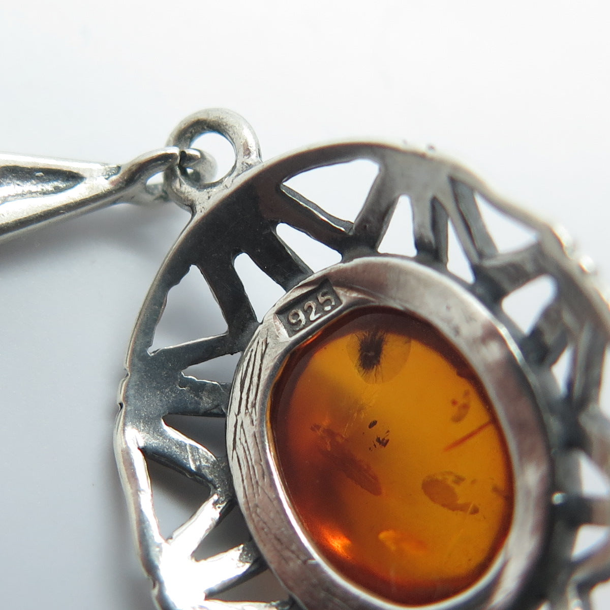 925 Sterling Silver Vintage Real Amber Sun Dangling Earrings