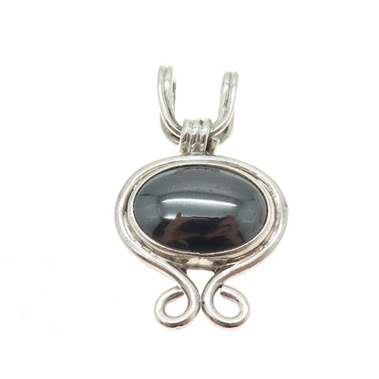 925 Sterling Silver Vintage Mexico Real Hematite Gemstone Pendant