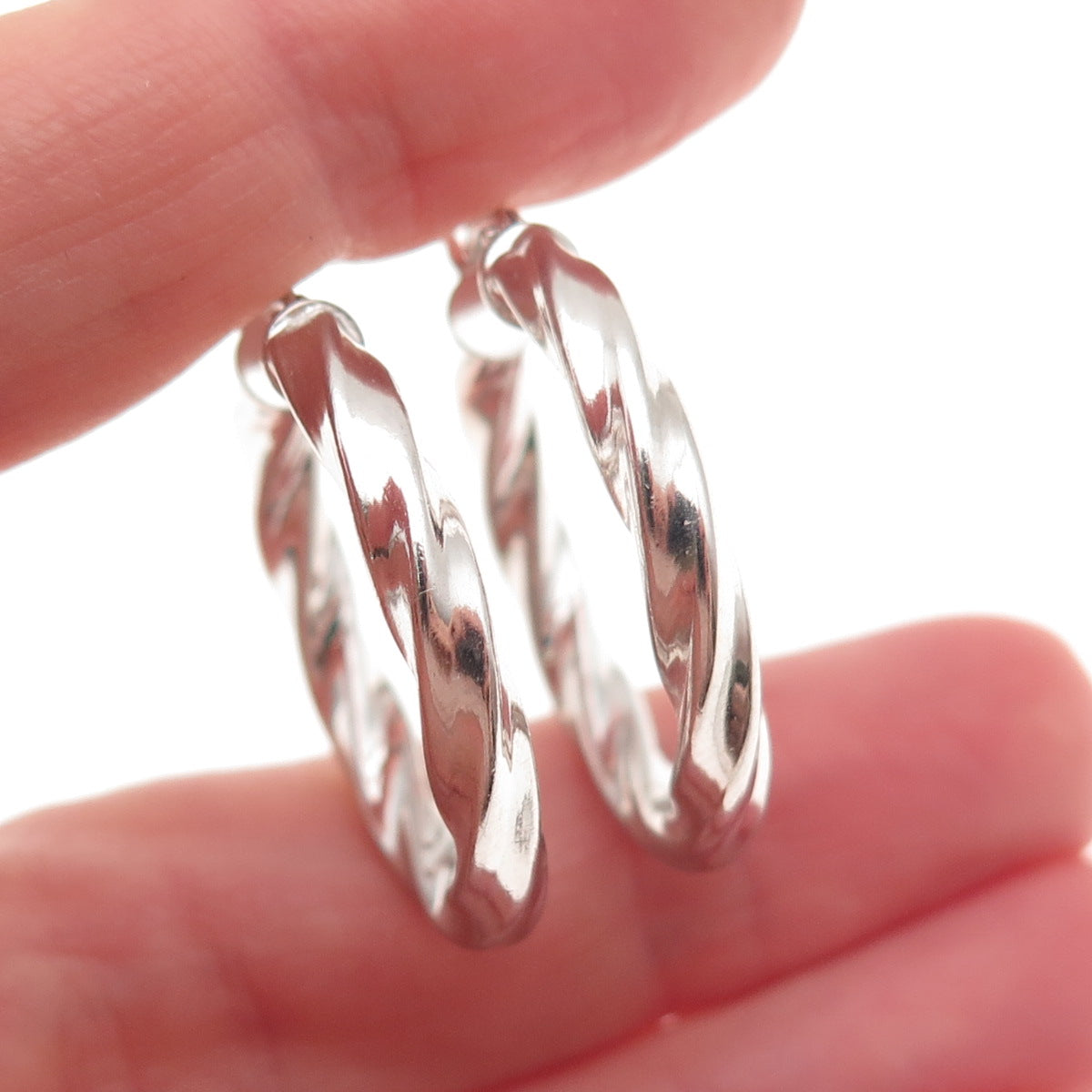 925 Sterling Silver Vintage Italy Twisted Hoop Earrings