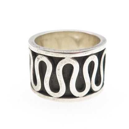 925 Sterling Silver Vintage Zig Zag Oxidized Wide Band Ring Size 8.25