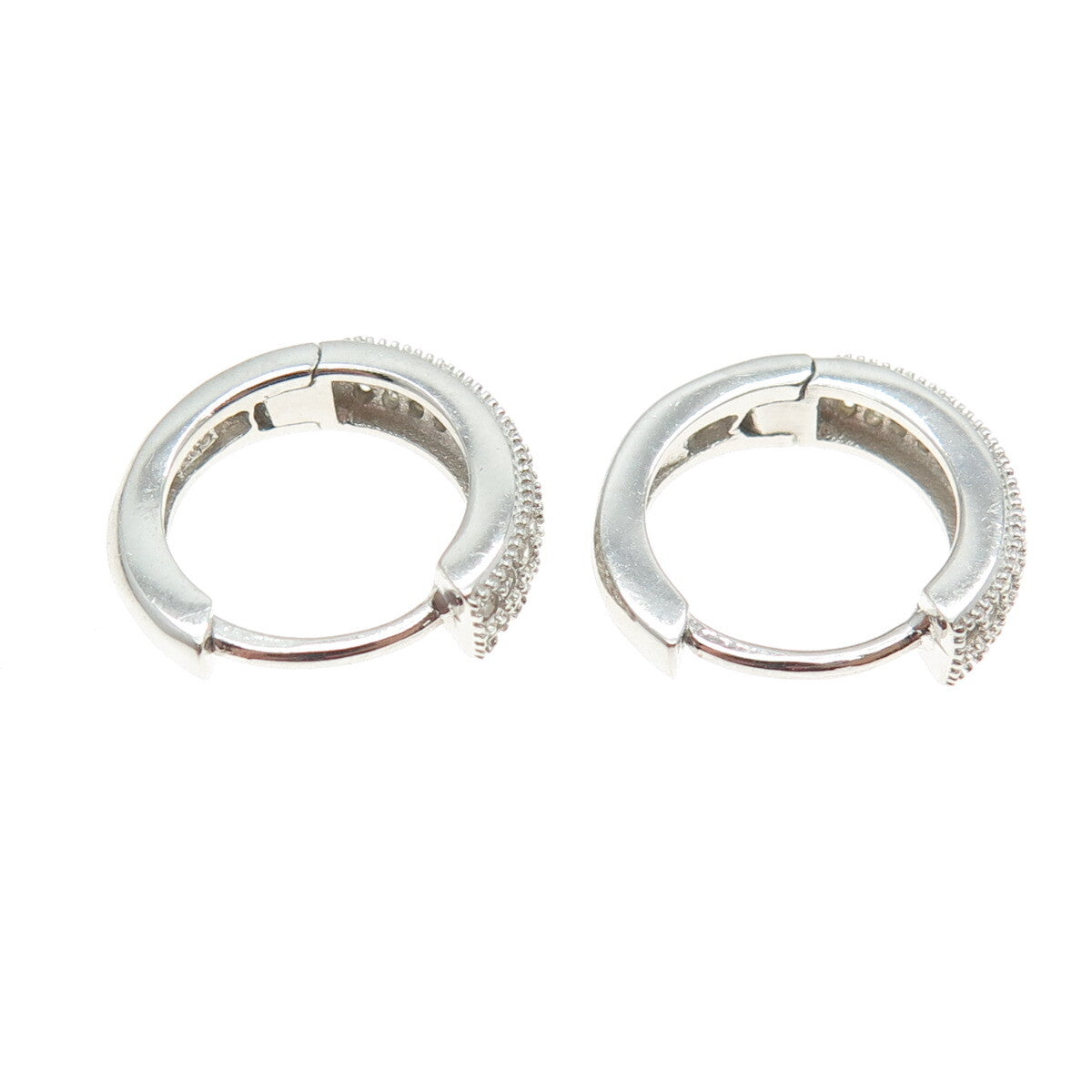 925 Sterling Silver Round-Cut Shaped C Z Huggie Earrings
