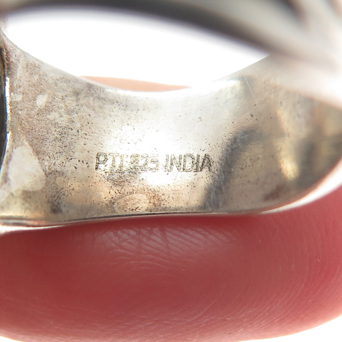 925 Sterling Silver Vintage Real Moonstone Modernist Wavy Oxidized Ring Size 8