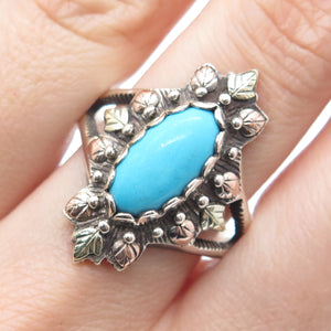 COLEMAN CO 12K Rose & Yellow Gold 925 Sterling Vintage Turquoise Ring Size 11.25
