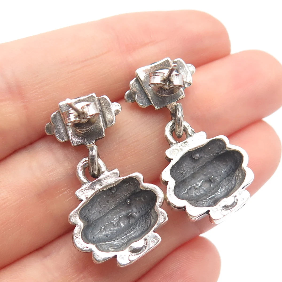 925 Sterling Silver Vintage Ribbed Dangling Earrings