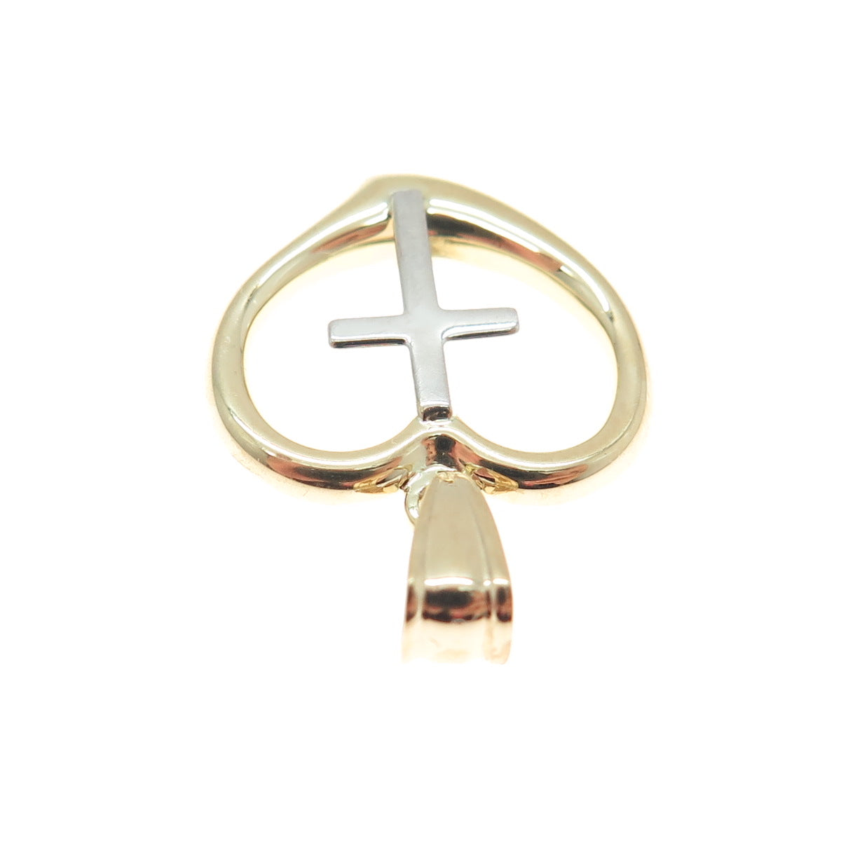 14K Yellow & White Gold Heart Cross Minimalist Charm Pendant