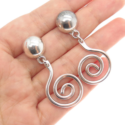 925 Sterling Silver Vintage Modernist Spiral Drop Earrings