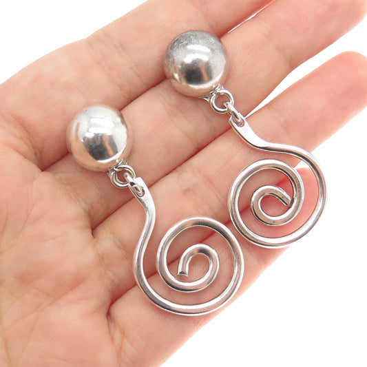 925 Sterling Silver Vintage Modernist Spiral Drop Earrings
