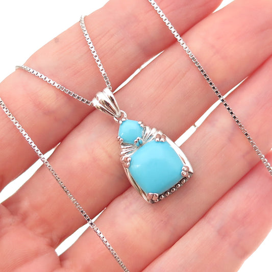 925 Sterling Silver Real Sleeping Beauty Turquoise Box Chain Necklace 18-20"