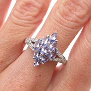 Chuck Clemency 925 Sterling Silver Real Tanzanite & White Topaz Ring Size 9.25
