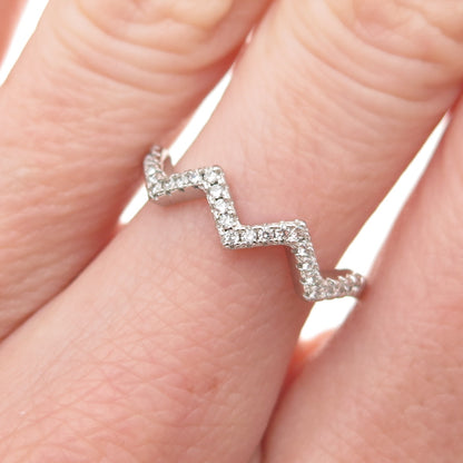 925 Sterling Silver Round-Cut C Z Zig Zag Ring Size 7