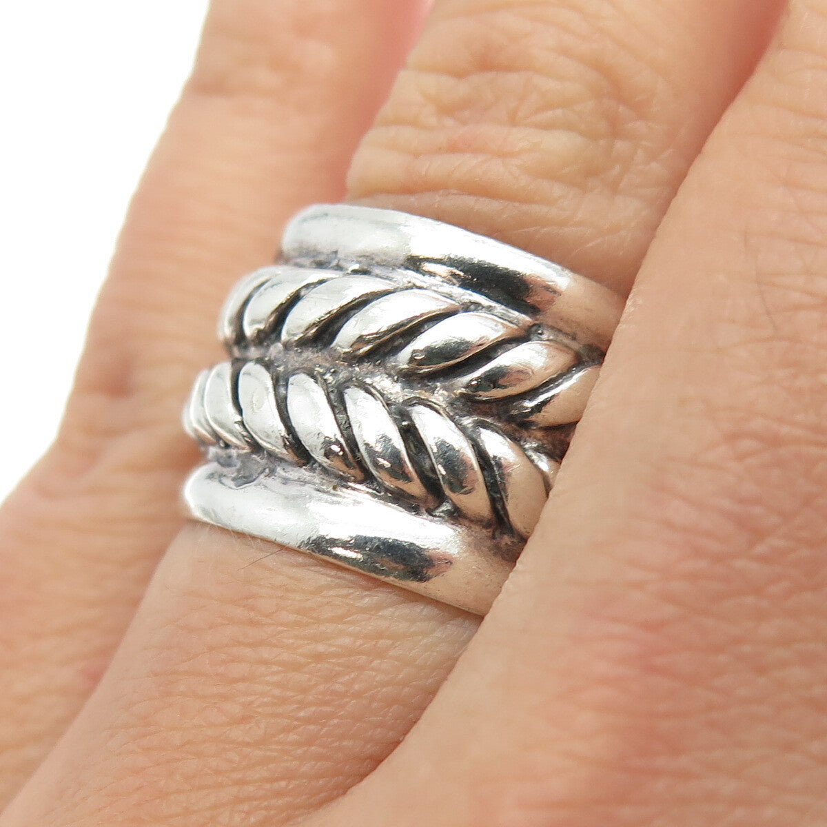 925 Sterling Silver Vintage Twisted Rope Wide Band Ring Size 6.75