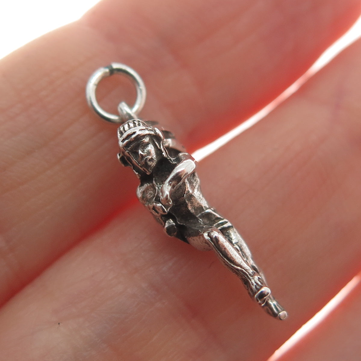 Old Pawn 925 Sterling Silver Vintage Southwestern Indian Hunter Oxidized Pendant