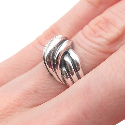 925 Sterling Silver Vintage Modernist Wavy Oxidized Ring Size 6.25