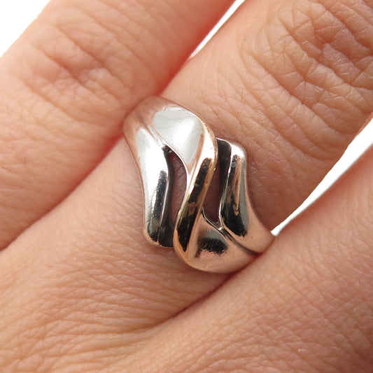 925 Sterling Silver 10K Gold Vintage Modernist Wavy Ring Size 6.75