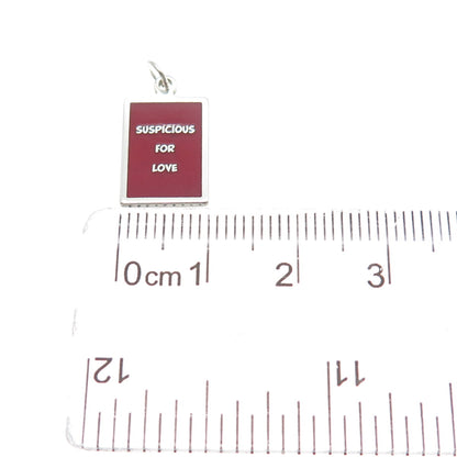 925 Sterling Silver Red Enamel Suspicious For Love Minimalist Charm Pendant