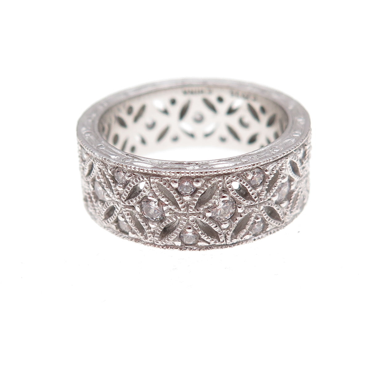 Tacori 925 Sterling Silver Round-Cut C Z Floral Band Ring Size 6.25