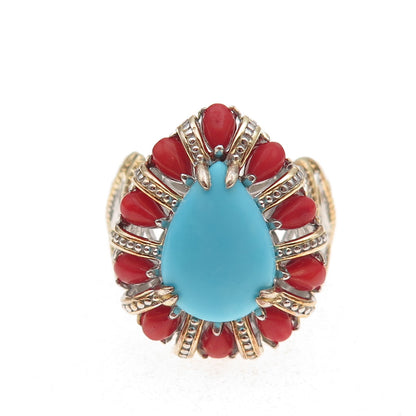 Michael Valitutti Gems En Vogue 925 Sterling Real Turquoise Coral Ring Size 8.25
