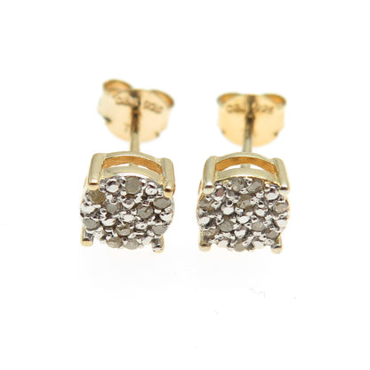 925 Sterling Silver Gold Plated Real Round-Cut Diamond Stud Earrings