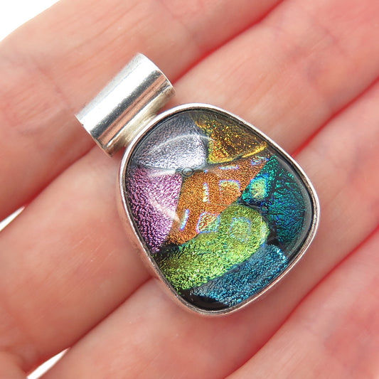925 Sterling Silver Vintage Dichroic Glass Slide Charm Pendant