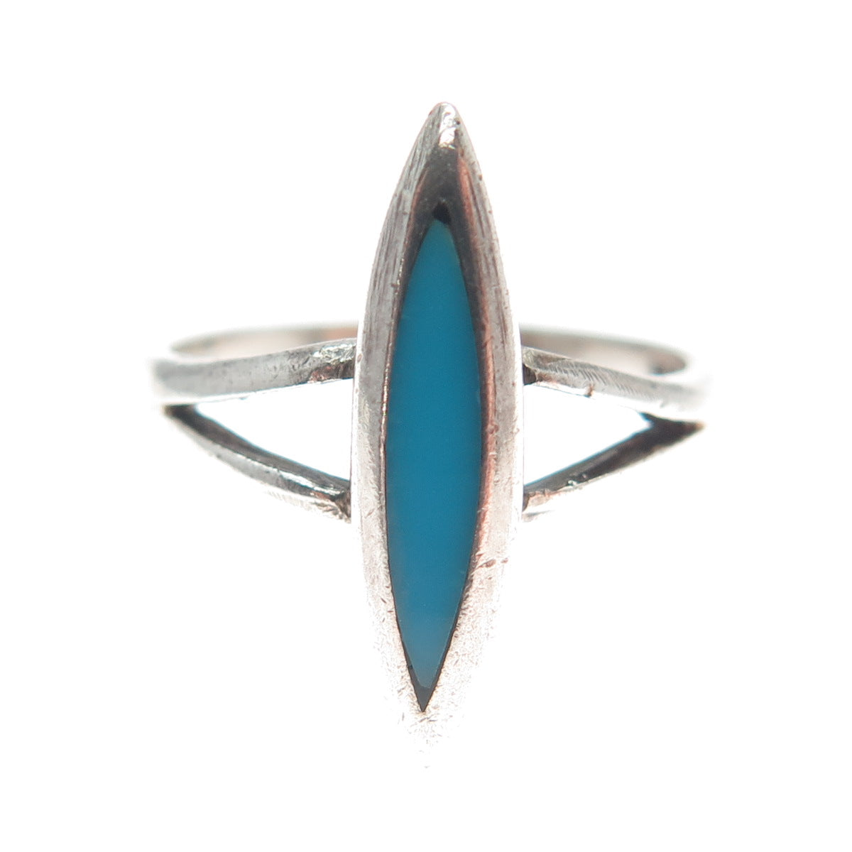 Old Pawn 925 Sterling Vintage Southwestern Real Turquoise Oxidized Ring Size 5