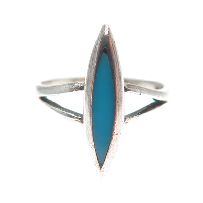 Old Pawn 925 Sterling Vintage Southwestern Real Turquoise Oxidized Ring Size 5