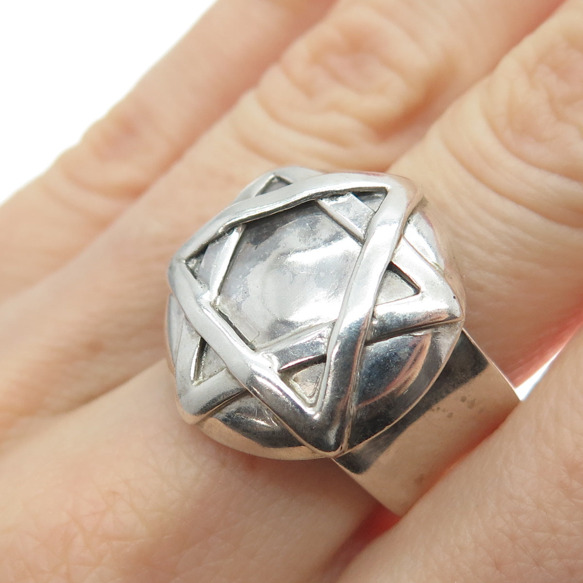 950 Silver Vintage Star of David Adjustable Ring Size 7.5
