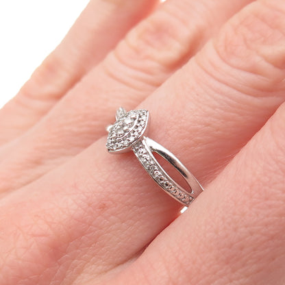 925 Sterling Silver Real Round-Cut Diamond Promise Ring Size 7
