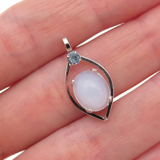 Van Dell 925 Sterling Silver Vintage Rhinestone & Opalite Charm Pendant