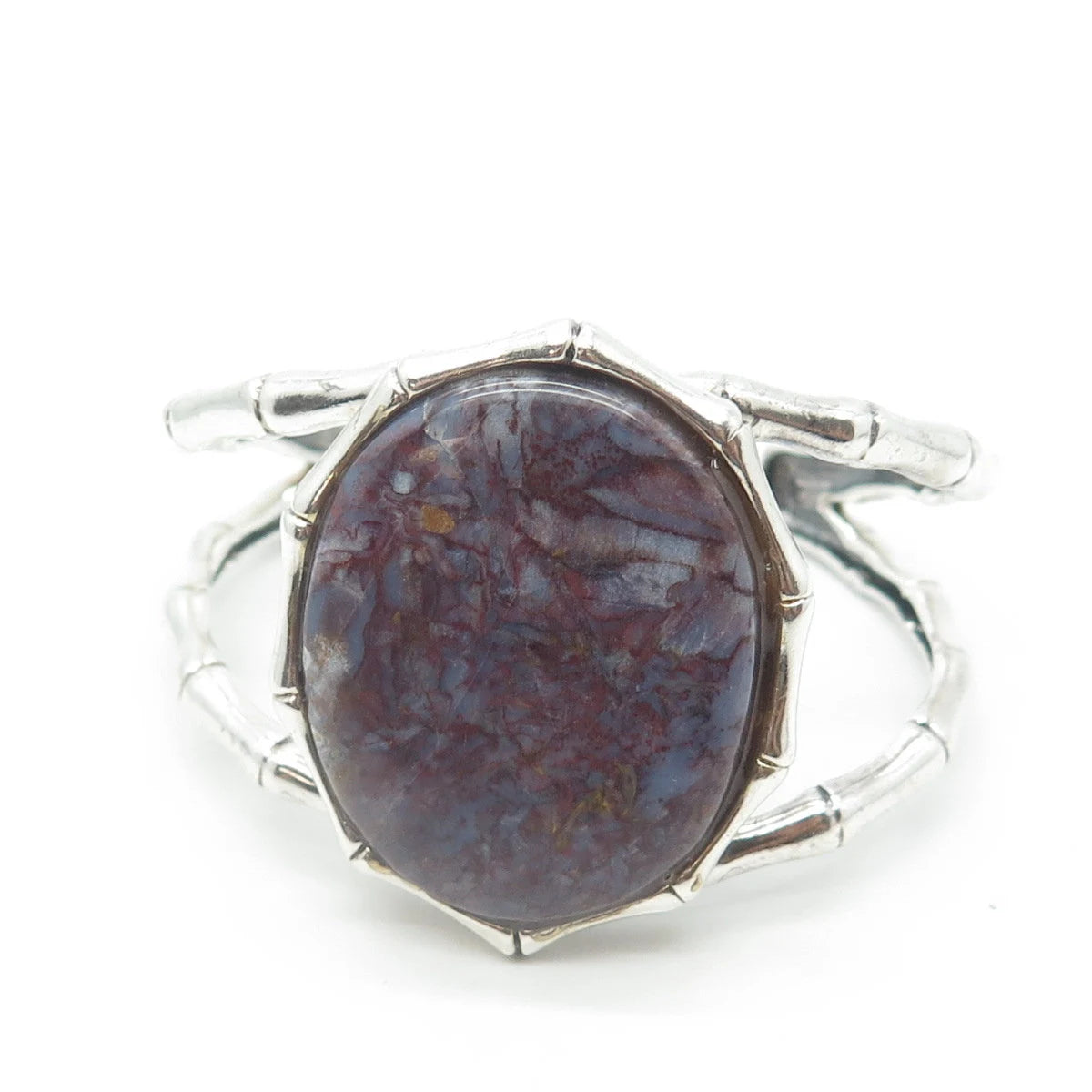 925 Sterling Silver Vintage Real Cabochon Agate Adjustable Cuff Bracelet 6.5"