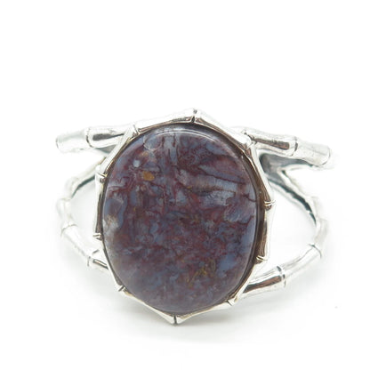 925 Sterling Silver Vintage Real Cabochon Agate Adjustable Cuff Bracelet 6.5"