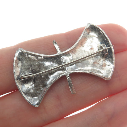 900 Silver Antique Axe Cannetille Floral Oxidized Pin Brooch
