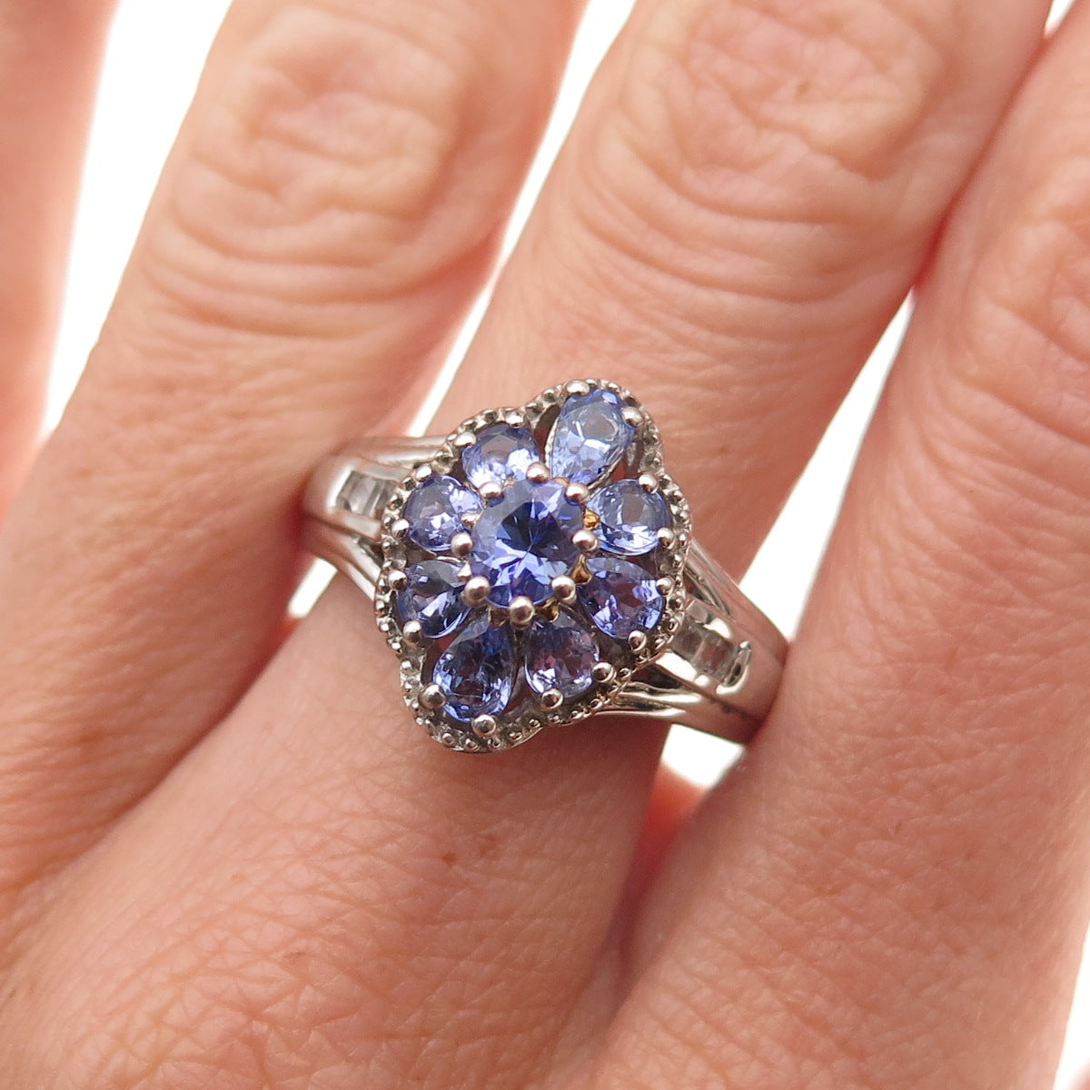 Chuck Clemency 925 Sterling Silver Real Tanzanite & White Topaz Ring Size 8