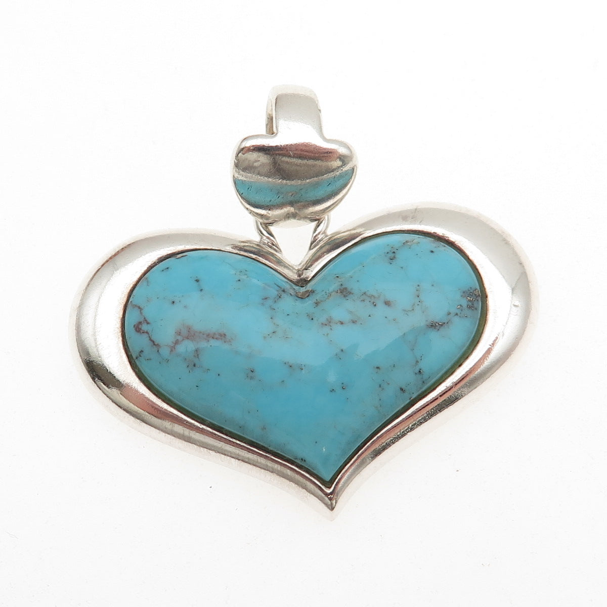 SX Sally C 925 Sterling Silver Vintage Real Turquoise Heart Pendant
