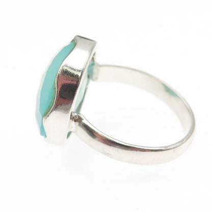 925 Sterling Silver Real Blue Chalcedony Modernist Ring Size 9.5