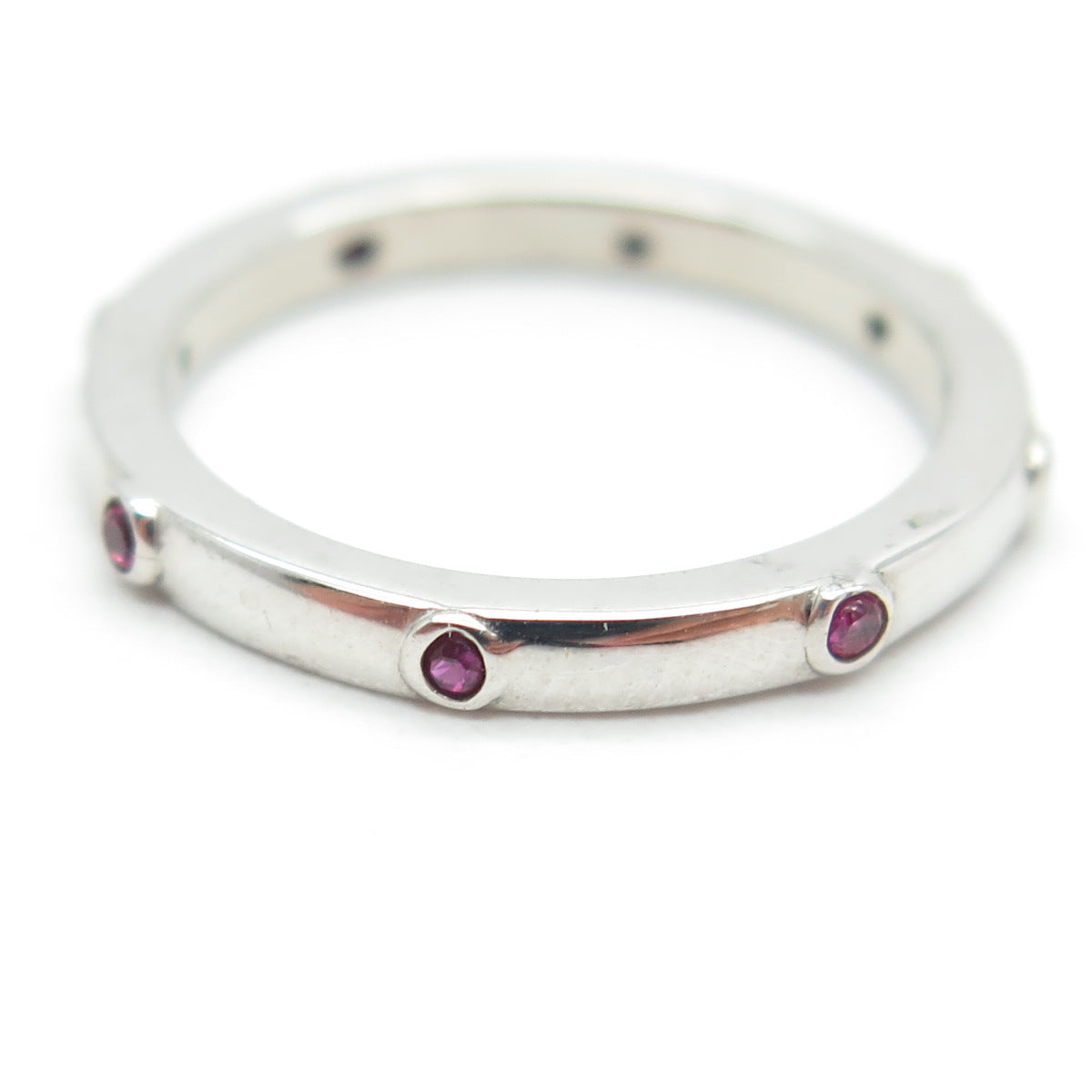 925 Sterling Silver Lab-Created Pink Sapphire Stackable Band Ring Size 4.75