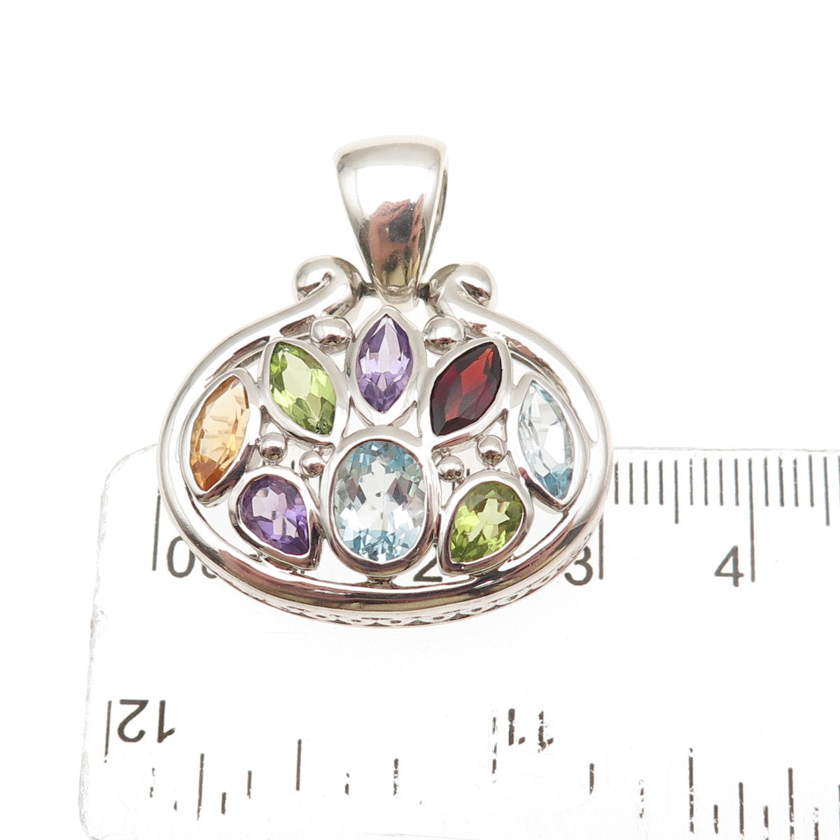 925 Sterling Vintage Real Blue Topaz Peridot Amethyst Citrine Red Garnet Pendant