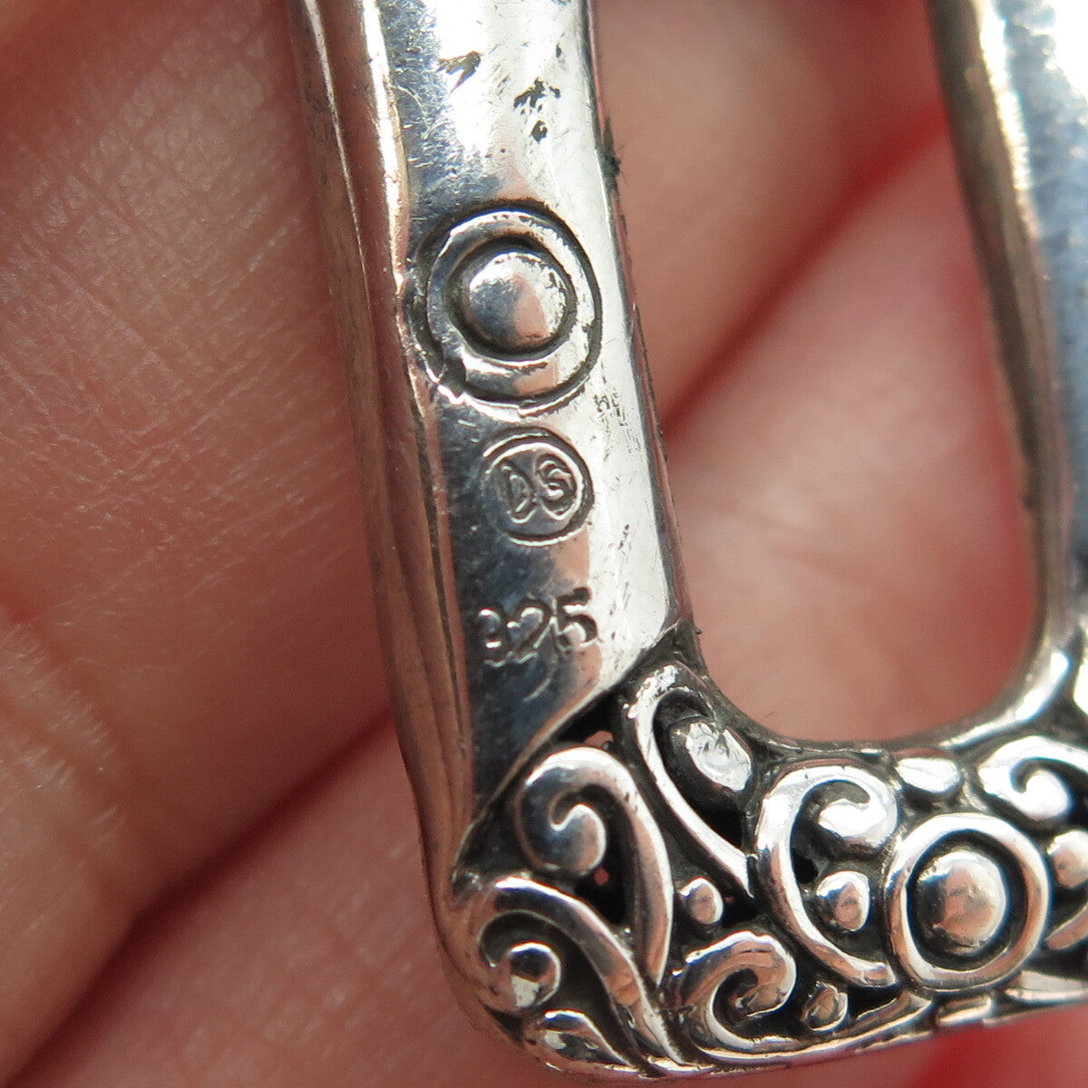 18K Yellow Gold & 925 Sterling Silver Vintage Floral Scroll Pendant