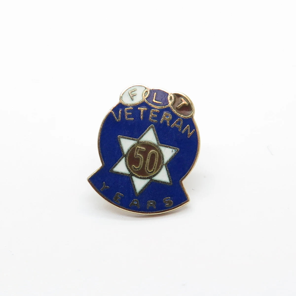 925 Sterling Silver Antique Colorful Enamel "50 Veteran Years" Lapel Pin