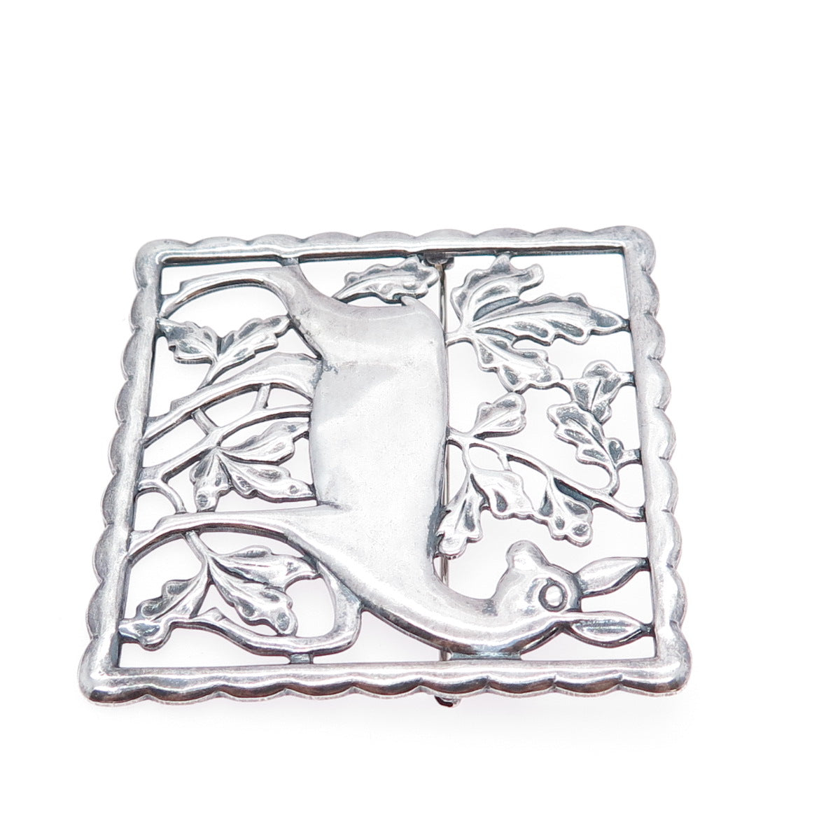 925 Sterling Silver Vintage Modernist Deer Floral Oxidized Pin Brooch