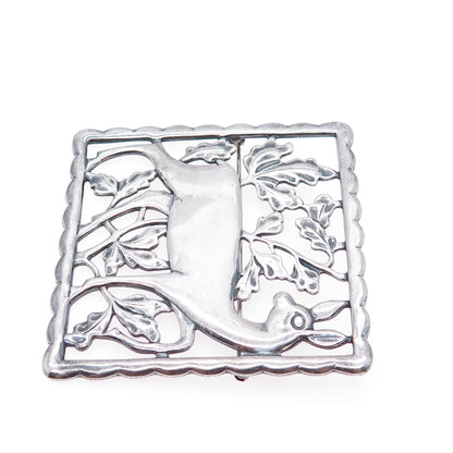 925 Sterling Silver Vintage Modernist Deer Floral Oxidized Pin Brooch