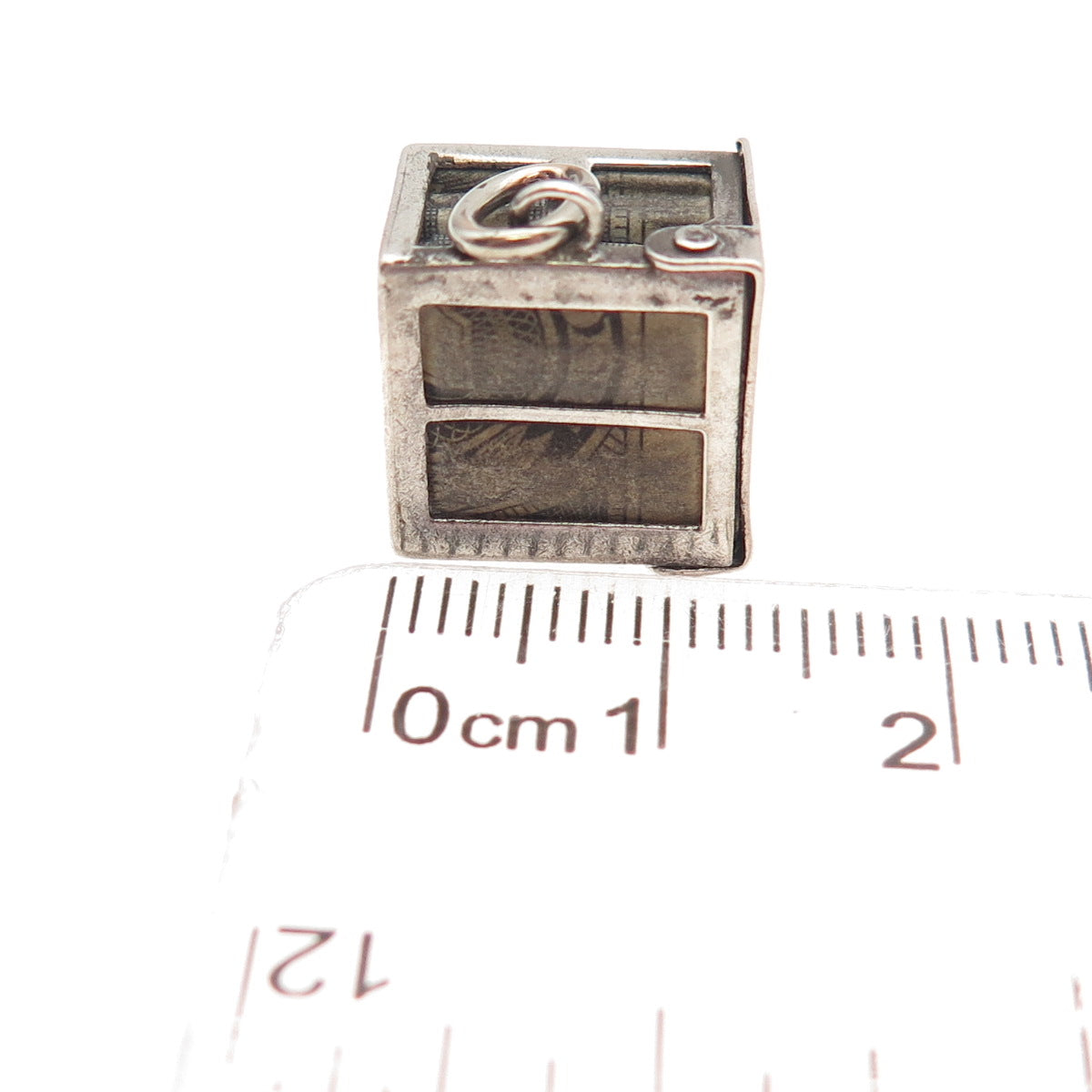 925 Sterling Silver Antique Art Deco One Dollar Bill Box Good Luck Mini Pendant