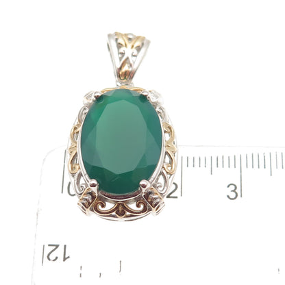 Chuck Clemency & Karis 2-Tone Real Green Onyx Floral Pendant