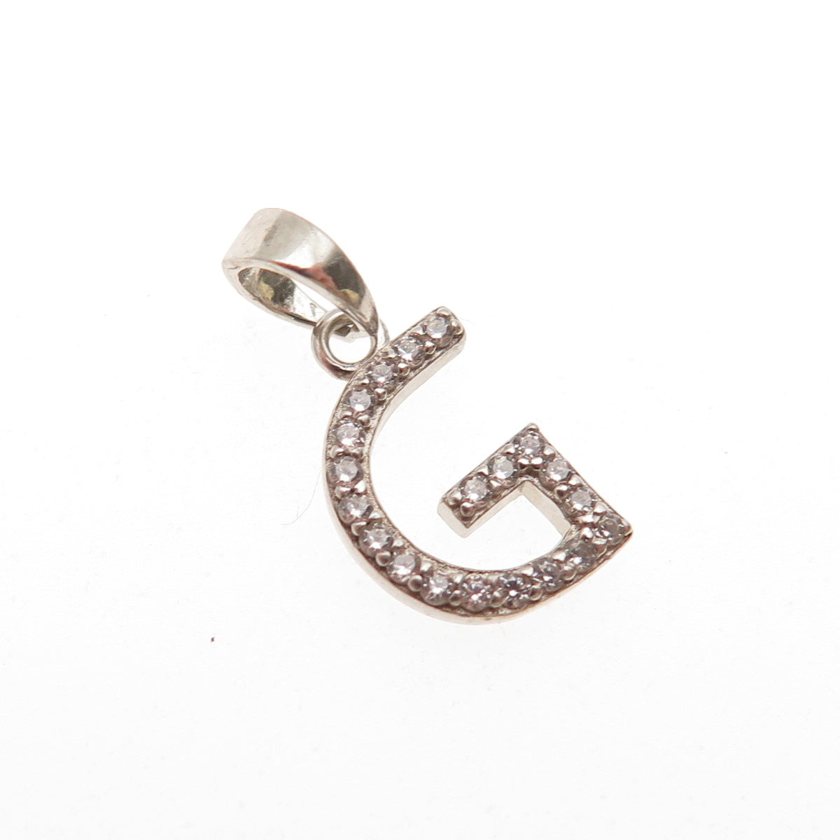 925 Sterling Silver Round-Cut C Z Letter G Initial Mini Charm Pendant
