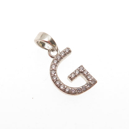 925 Sterling Silver Round-Cut C Z Letter G Initial Mini Charm Pendant