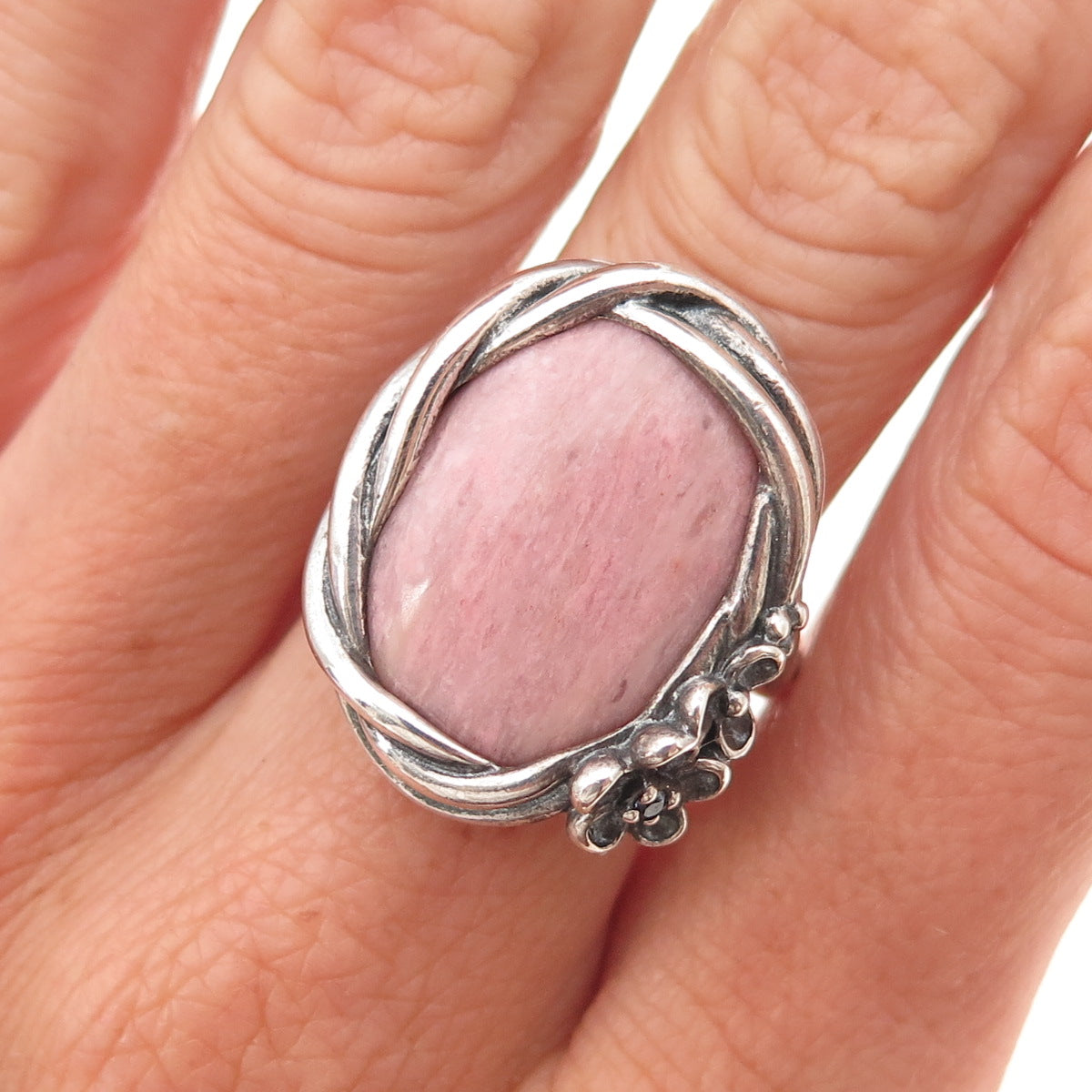 Pandora 925 Sterling Silver Real Rhodonite Wanda's Garden Ring Size 5